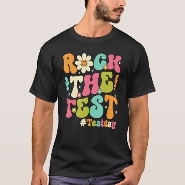 Groovy Rock The Test Motivational Retro Teachers T T Shirt (Framsida)