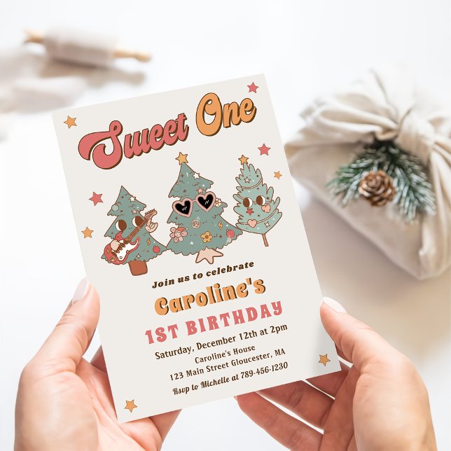 Groovy Rockin' Julgran Hippie Birthday Inbjudningar (Skapare uppladdad)