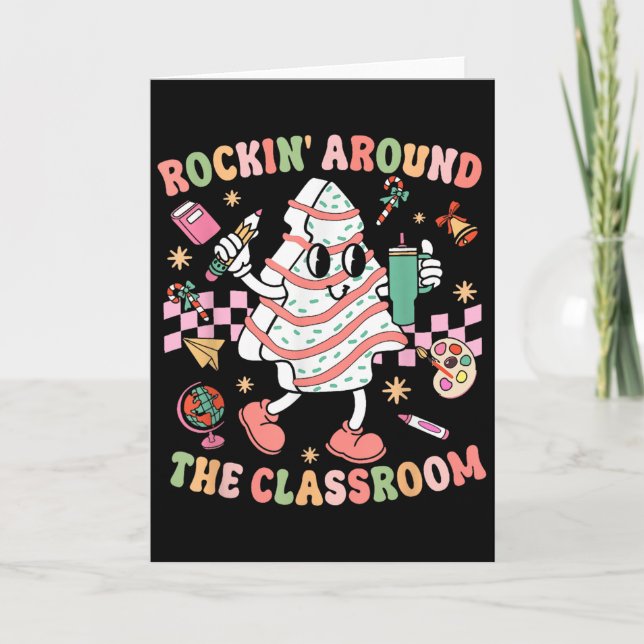 Groovy Rocking Around Clroom Teacher Christmas Tre Kort (Framsida)