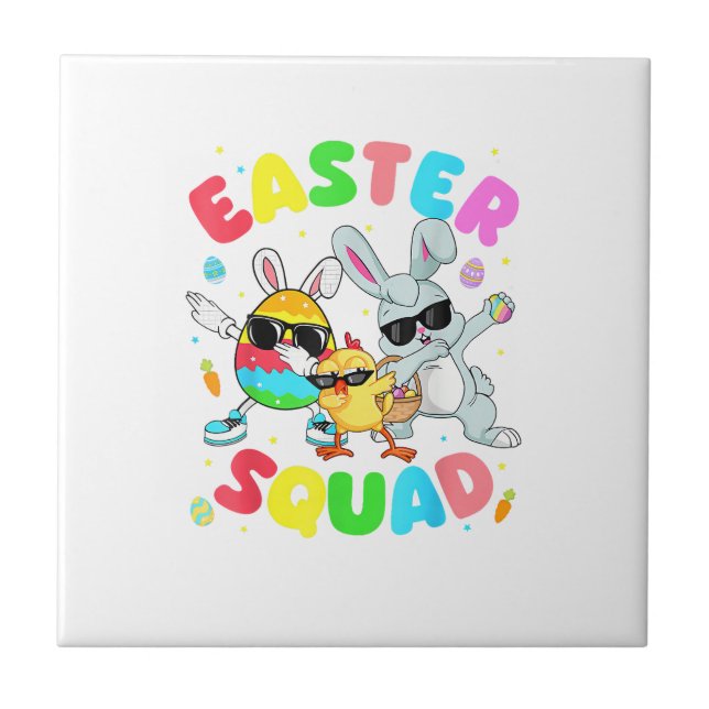 Groovy Rolig Kanin Ägg Chick Påsk Squad Dag Män Kakelplatta (Framsidan)