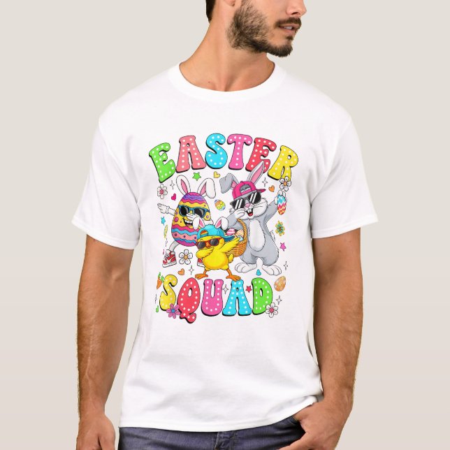 Groovy Rolig Kanin Ägg Chick Påsk Squad Dag Män T Shirt (Framsida)