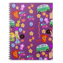 Groovy Roligt Hippie Lila Mönster Art Anteckningsbok Med Spiral