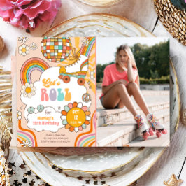 Groovy Roller Skate Retro 70s Regnbåge Birthday Inbjudningar