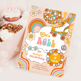 Groovy Roller Skate Retro 70s Regnbåge Birthday Inbjudningar