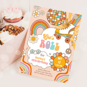 Groovy Roller Skate Retro 70s Regnbåge Birthday Inbjudningar