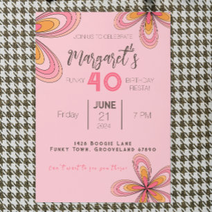 Groovy Rosa 40:e födelsedagen Party 70-talet Hippi Inbjudningar