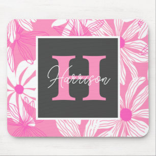 Groovy rosa blommigt Flowers Monogram Musmatta