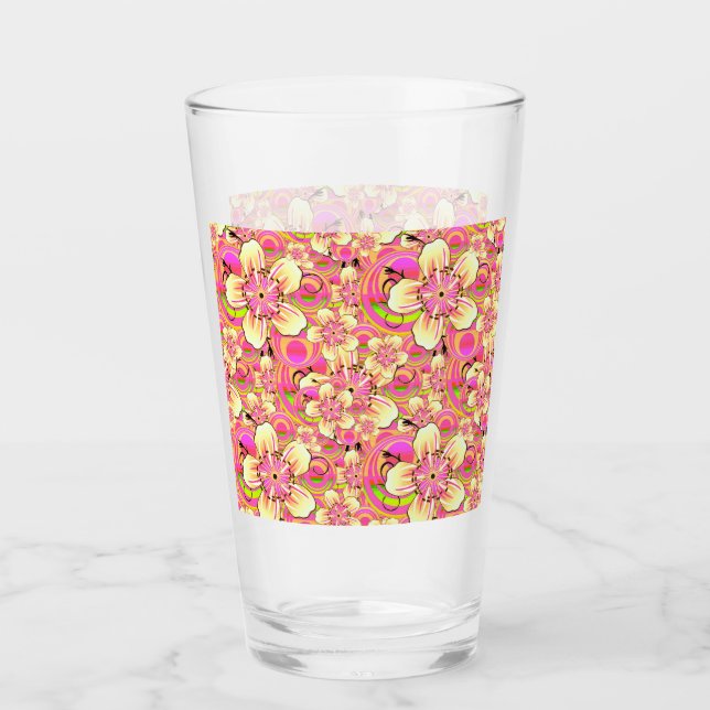 groovy rosa blommönster glaskopp (Framsida)