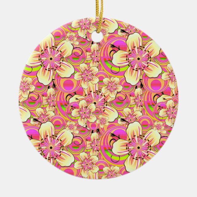 groovy rosa blommönster julgransprydnad keramik (Framsidan)