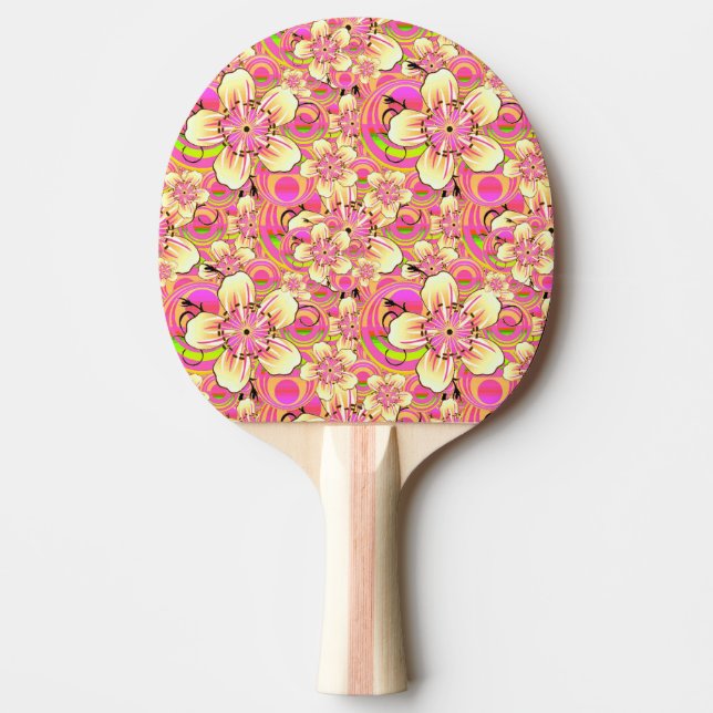groovy rosa blommönster pingisracket (Framsidan)