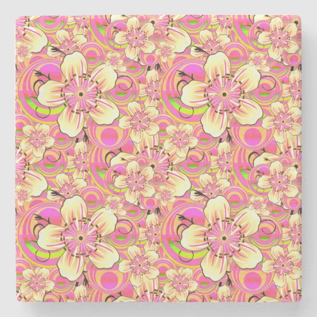 groovy rosa blommönster stenunderlägg (Framsidan)
