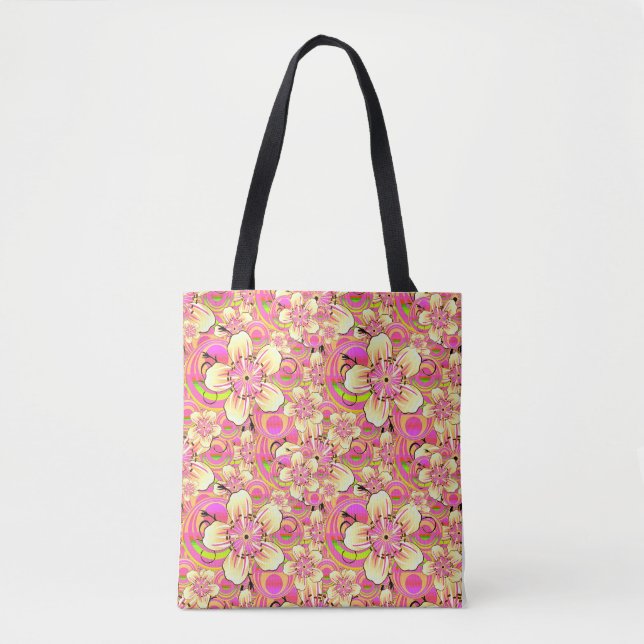 groovy rosa blommönster tygkasse (Framsida)