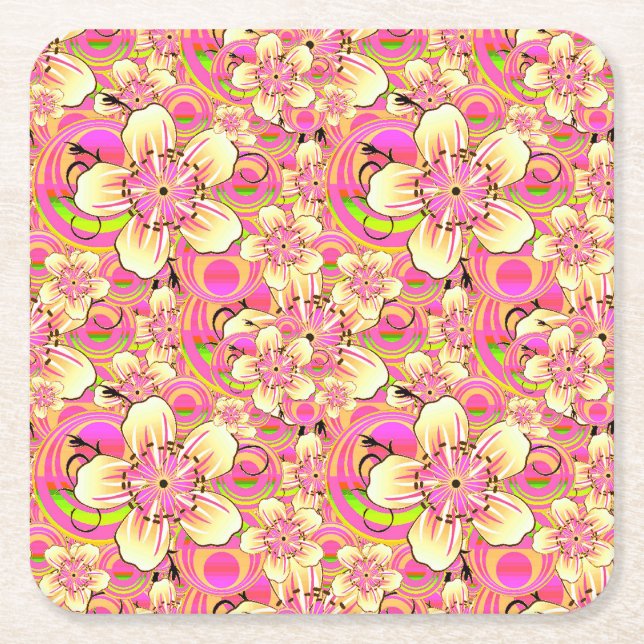 groovy rosa blommönster underlägg papper kvadrat (Framsidan)