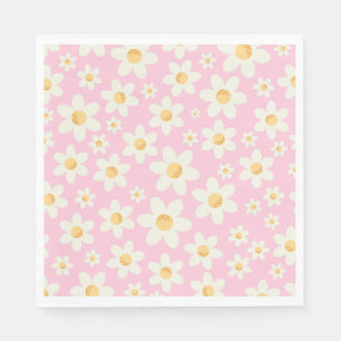 Groovy Rosa Daisy Birthday Napkins - Retro Boho 1s Pappersservett