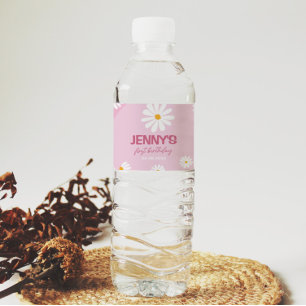 Groovy Rosa Daisy Birthday Vattenflaska Label Vattenflaskor Etikett