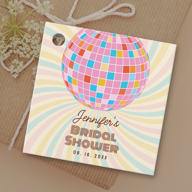 Groovy Rosa Disco Boll Bröllopsdusch Tack Gåvor Etiketter (Skapare uppladdad)