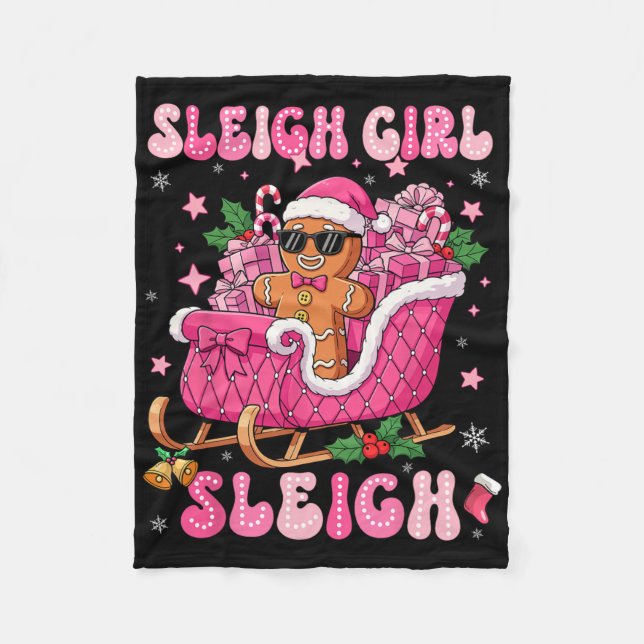 Groovy Rosa Gingerbröd Sleigh Coquette Bow Kristus Fleecefilt (Framsidan)