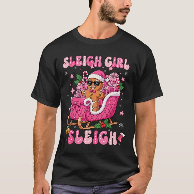 Groovy Rosa Gingerbröd Sleigh Coquette Bow Kristus T Shirt (Framsida)