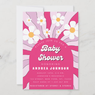 Groovy Rosa Hippie Retro Daisy 70s Baby Shower Inbjudningar