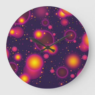Groovy Rosa Lila och Gult Glowing Bubble Abstr Stor Klocka