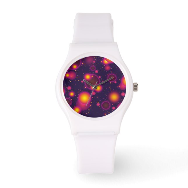 Groovy Rosa Lila och Gult Glowing Bubbles Armbandsur (Framsida)