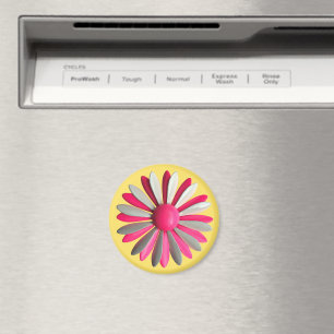 Groovy Rosa MOD Hippie Daisy Flower Gult Blommigt Magnet