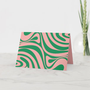 Groovy Rosa och Grönt Retro Swirls Kort