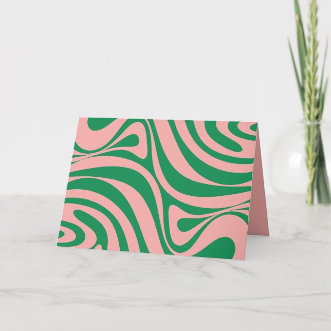 Groovy Rosa och Grönt Retro Swirls Kort (Framsida)