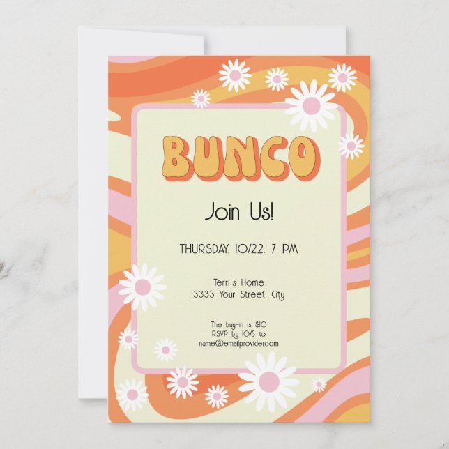 Groovy Rosa och Orange Bunco Inbjudningar (Framsida)