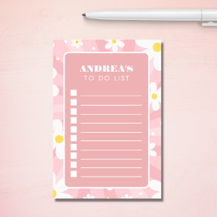Groovy Rosa Retro Daisy to Do List Namn Checklist Post-it Block