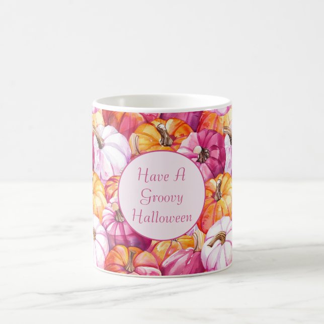 Groovy rosa rodnad orange Halloween-pumpor Kaffemugg (Center)