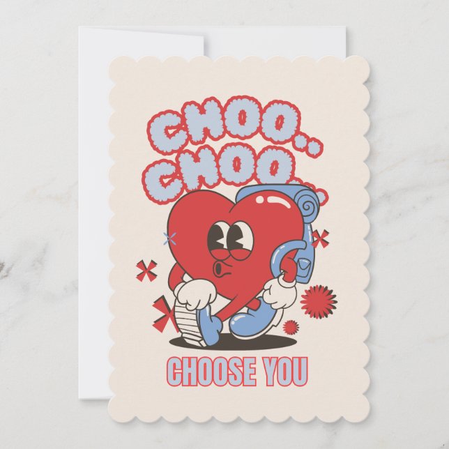 Groovy Rött Hjärta Choo Choo Välj dig Valentine  Julkort (Framsida)