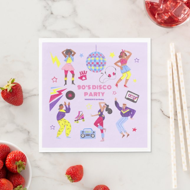 Groovy Rullskridsko Disco Lila Fest Millennial Ret Pappersservett (Insitu)