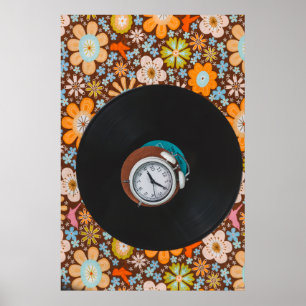 Groovy Rytm: Vinylskiva & Retro Väckarklocka Ar Poster