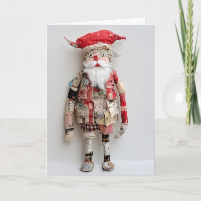 Groovy Santa-docka Fiber Art Sydd Quiltning Handar Kort (Framsida)