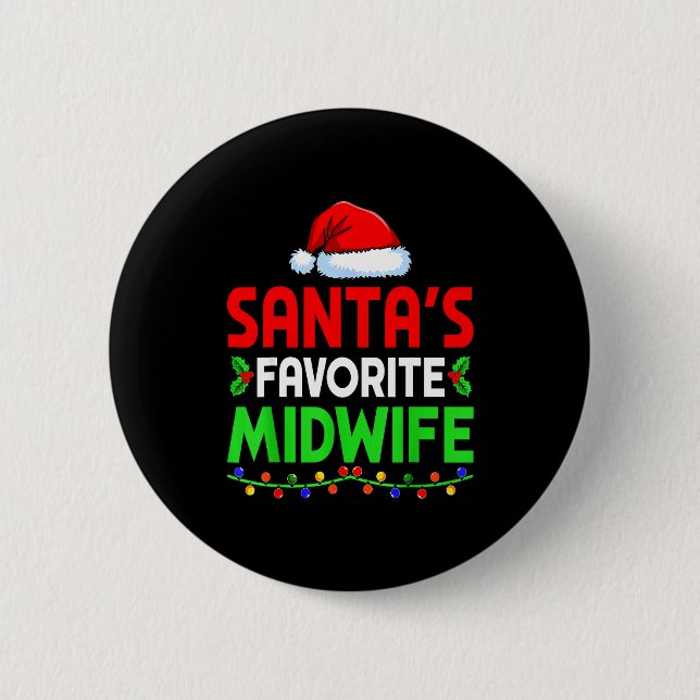 Groovy Santa's Favorite Midwife Nurse Christmas Sa Knapp (Framsida)