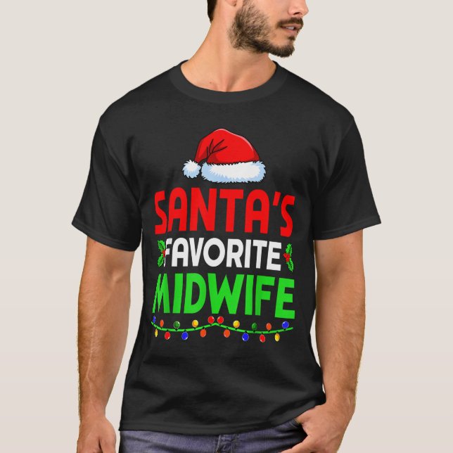 Groovy Santa's Favorite Midwife Nurse Christmas Sa T Shirt (Framsida)