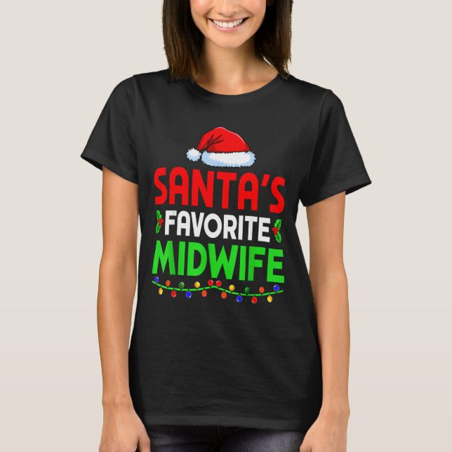 Groovy Santa's Favorite Midwife Nurse Christmas Sa T Shirt (Framsida)