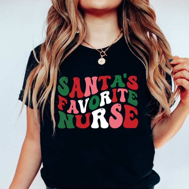 Groovy Santa's Favorite Nurse jul Black T Shirt (Groovy Santa's Favorite Nurse Christmas Black T-Shirt)