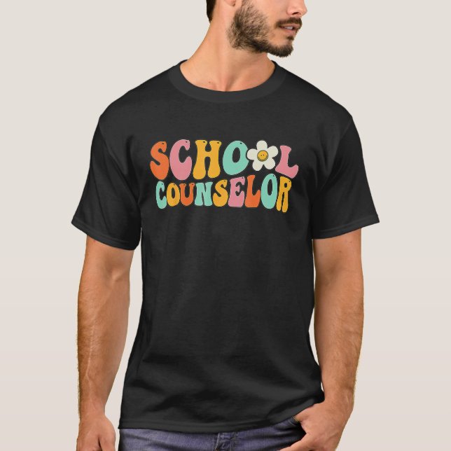 Groovy School Counselor First Day Teacher Kid Back T Shirt (Framsida)