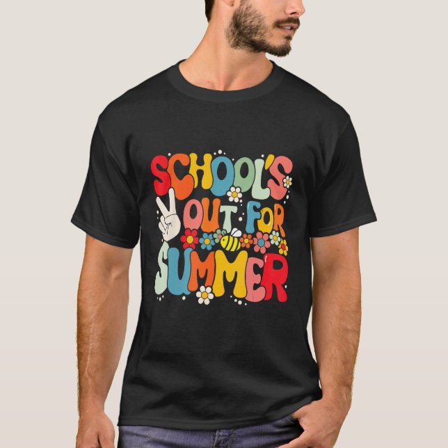 Groovy School s Out For Summer Graduation Teacher  T Shirt (Framsida)
