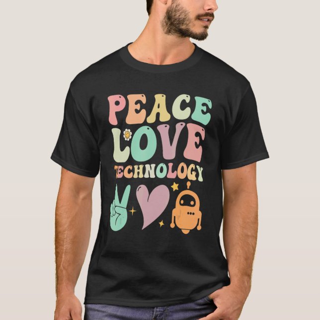 Groovy School Teacher Peace Kärlek Technology Robo T Shirt (Framsida)