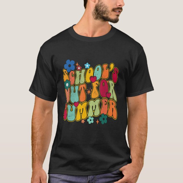 Groovy Schools Out for Summer Ladies Women Kids Te T Shirt (Framsida)
