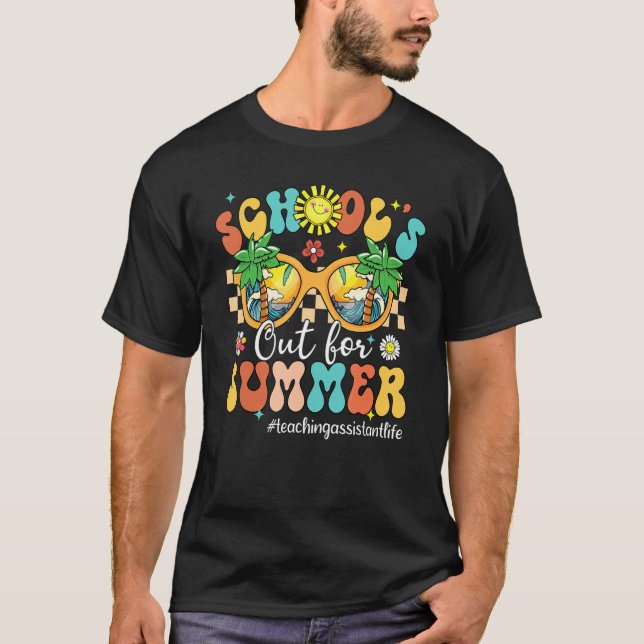Groovy School's Out For Summer Teaching Assistant  T Shirt (Framsida)