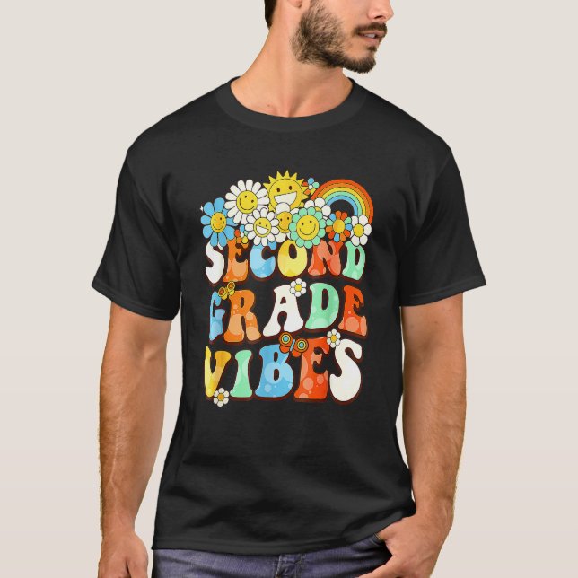 Groovy Second Grade Vibes Retro Teacher First Day  T Shirt (Framsida)
