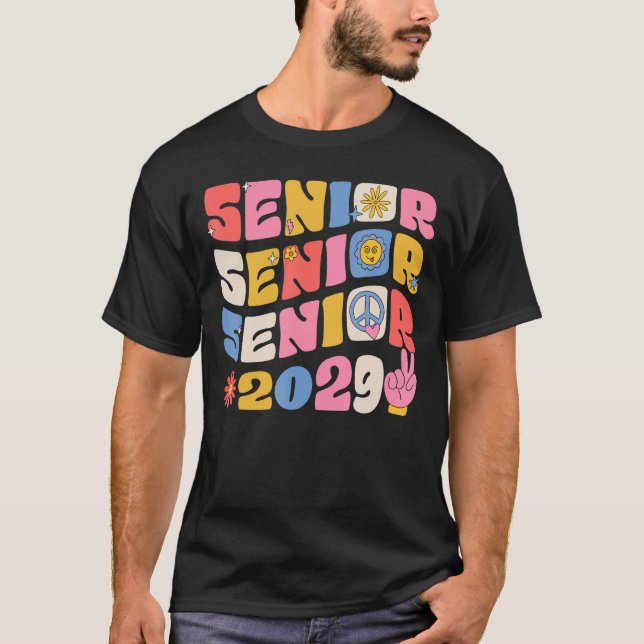 Groovy Senior 2029 Graduation Back To School Class T Shirt (Framsida)
