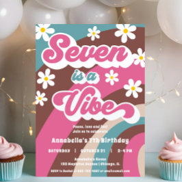 Groovy Seven är en Vibe rosa-teal-flicka 7:e-födel Inbjudningar