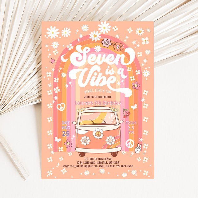 Groovy Seven är en Vibe Van Buss 7-årsdag Inbjudningar (Skapare uppladdad)