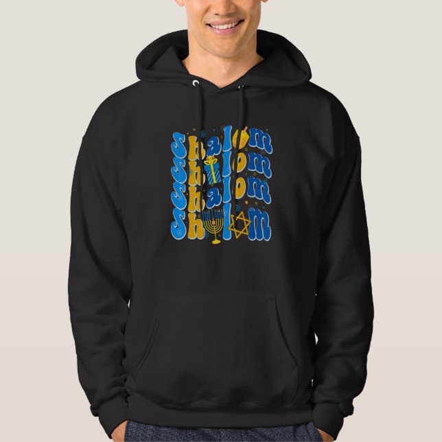 Groovy Shalom Peace Jewish Hanukkah Jewish Dreidel Hoodie (Framsida)