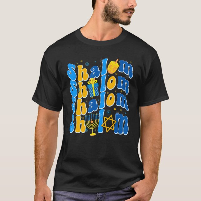 Groovy Shalom Peace Jewish Hanukkah Jewish Dreidel T Shirt (Framsida)